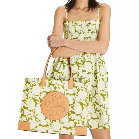 ❤️ NWT Tory Burch Ella Large Nylon Shoulder Tote Green Bold Flower AUTHENTIC - Picture 3 of 6